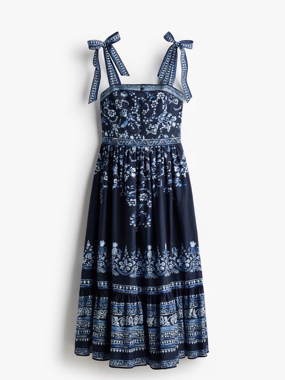 H&M Navy Blue Floral Tie-Strap Midi Dress